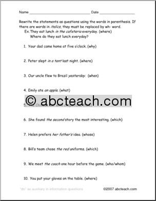 Worksheet: Change to Wh- Questions (ESL)