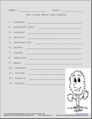 Unscramble the Words: The Lorax (upper elem)