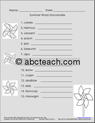 Unscramble the Words: Summer