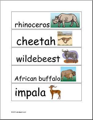 Word Wall: African  Animals (pictures)