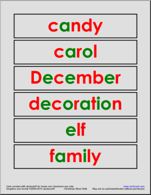 Christmas (vowels highlighted) Word Wall