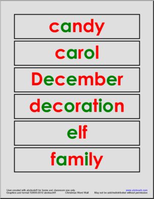 Word Wall: Christmas Vocabulary (vowels highlighted)