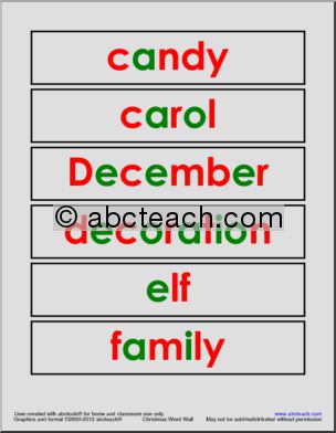 Word Wall: Christmas Vocabulary (vowels highlighted)
