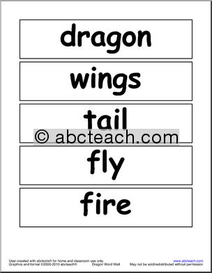 Word Wall: Dragon Theme Words (easy) (k-1)