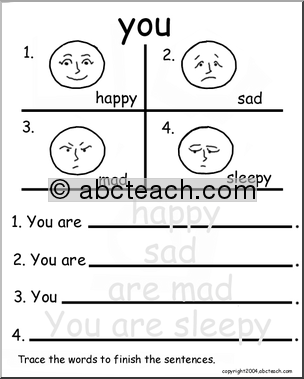 Beginning Writing Practice, Set 20a – trace (you)