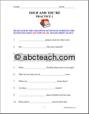 Your and You’re (elem) Worksheets