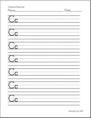 Handwriting Practice: Cc – Manuscript (ZB-Style Font)