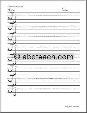 Handwriting Practice: Jj – Manuscript (ZB-Style Font)