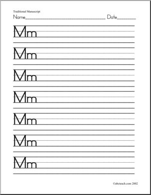 Handwriting Practice: Mm – Manuscript (ZB-Style Font)