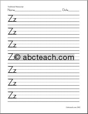 Handwriting Practice: Zz – Manuscript (ZB-Style Font)
