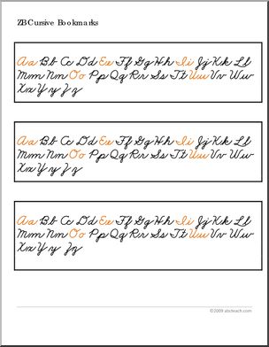 Bookmark: ZB-Style Cursive (vowels in color)