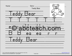 Handwriting Practice: Teddy Bear ZB Font