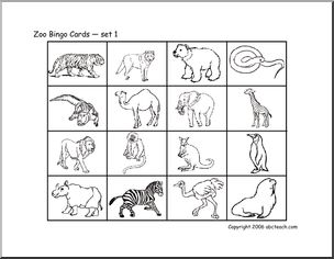 Bingo Cards: Zoo (set 1) (b/w)