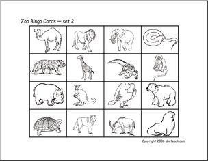 Bingo Cards: Zoo (set 2) (b/w)