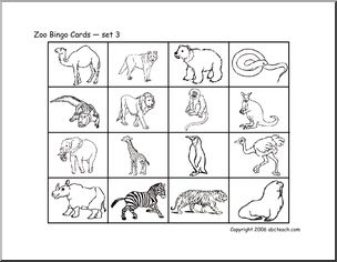 Bingo Cards: Zoo (set 3) (b/w)