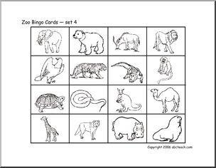 Bingo Cards: Zoo (set 4) (b/w)