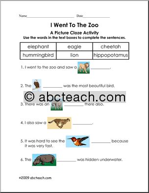 Picture Cloze – Zoo (elem)’ Worksheet